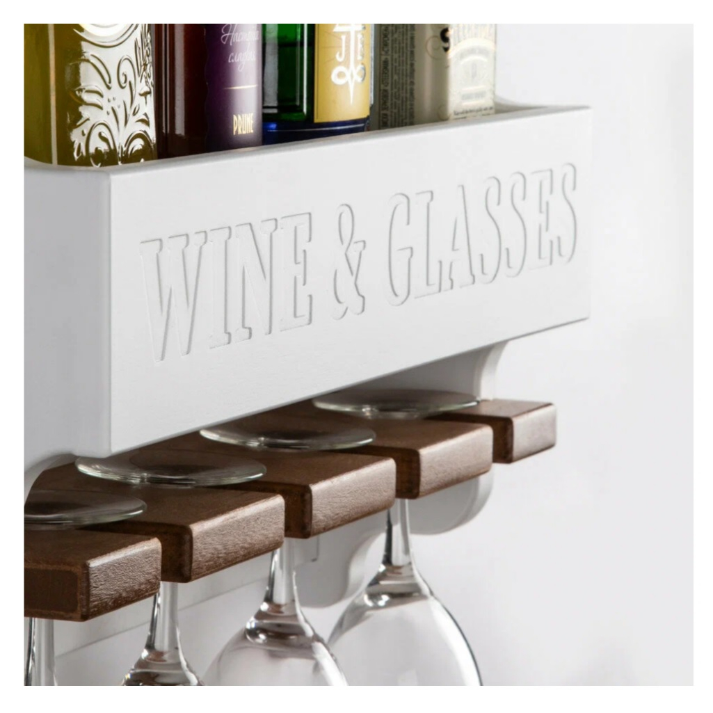 Винная полка Wine&Glasses 140х500х510 мм, для бокалов, шпон, береза белая