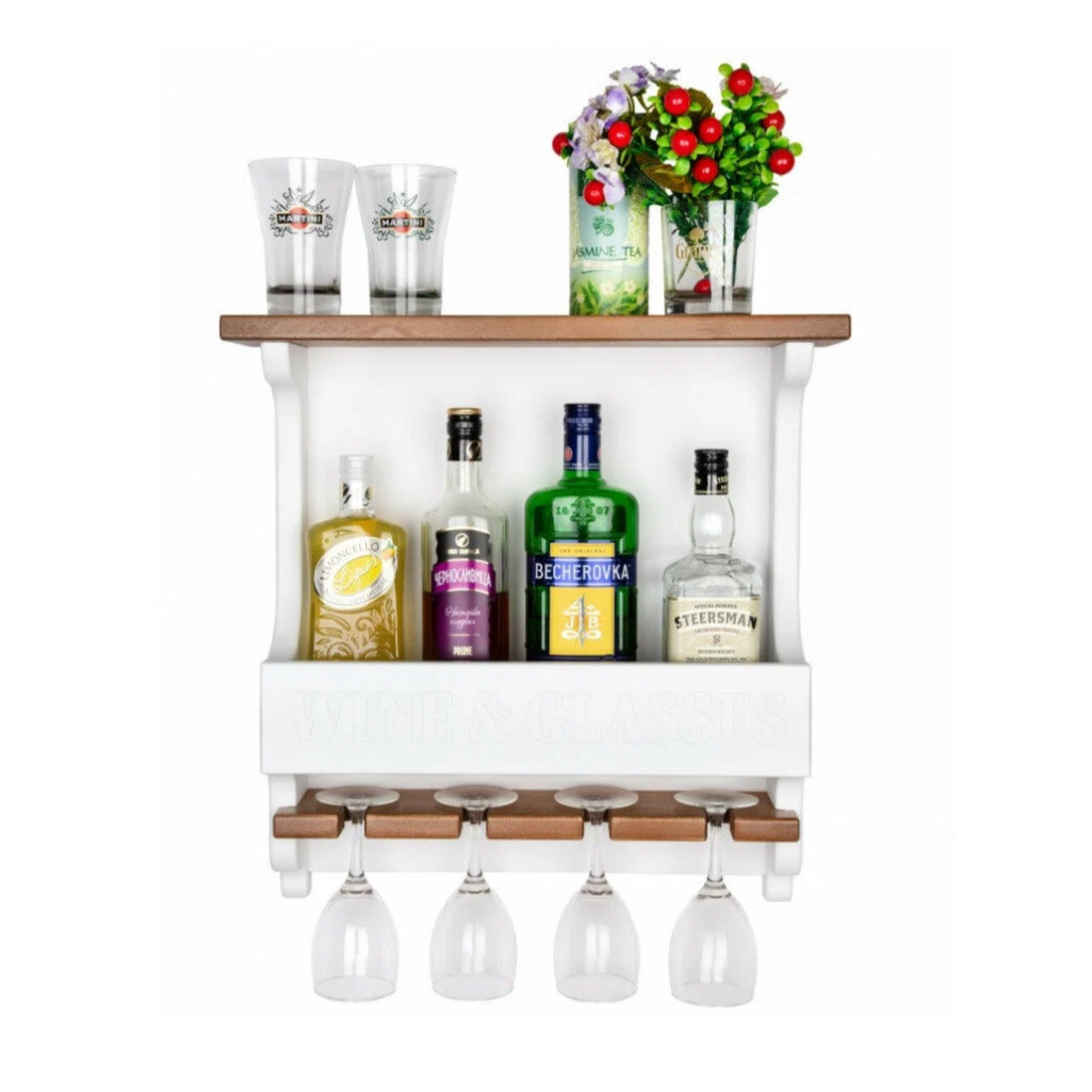 Винная полка Wine&Glasses 140х500х510 мм, для бокалов, шпон, береза белая