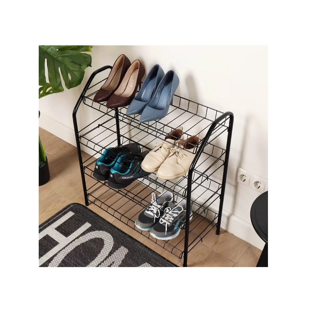 Этажерка для обуви Nika ЭТ1-Ч, 4 полки, металлическая, разборная, 280х660х700 мм, черная