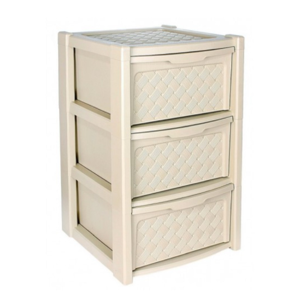 Комод Эльфпласт Виола 339, пластиковый, 3-х секционный, слоновая кость, 39х39х63.5 см