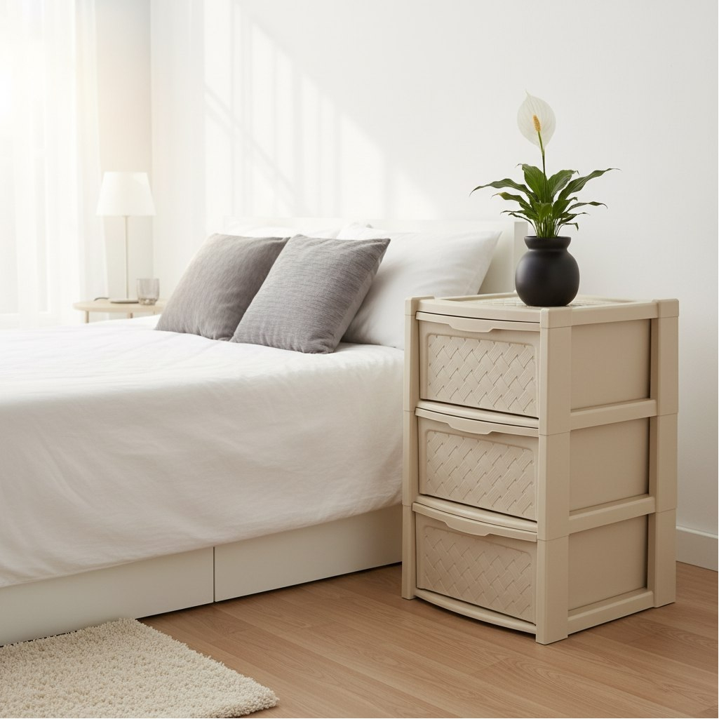 Комод Эльфпласт Виола 339, пластиковый, 3-х секционный, слоновая кость, 39х39х63.5 см