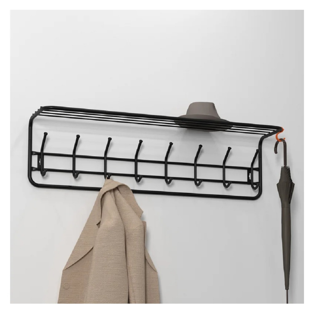 Вешалка настенная с полкой Зми 100, ВСП 169, 8 крючков, черная 220х265х975 мм