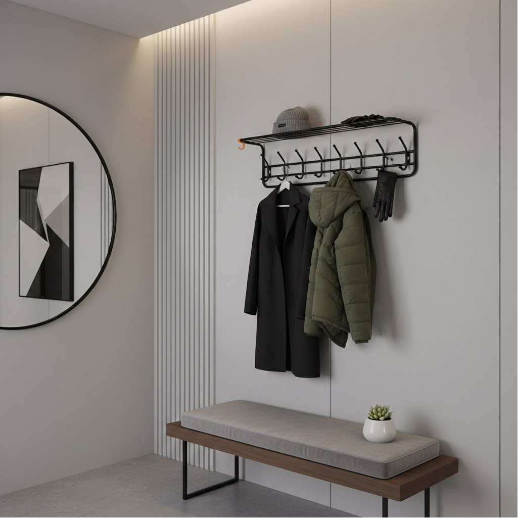 Вешалка настенная с полкой Зми 100, ВСП 169, 8 крючков, черная 220х265х975 мм