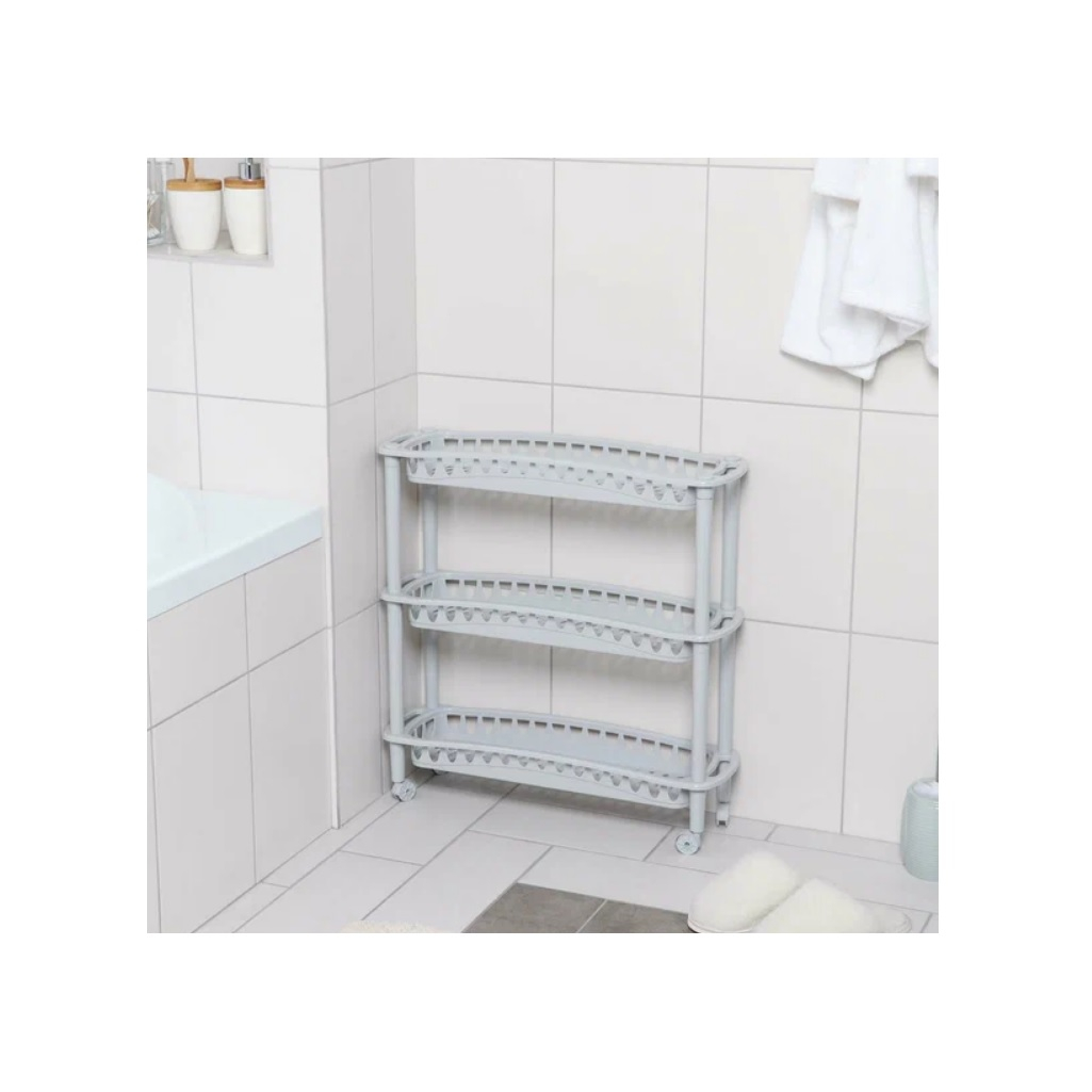 Этажерка на колесах Бытпласт Джулия, 3 полки, 180х590х610 мм, пластиковая, светло-серая 