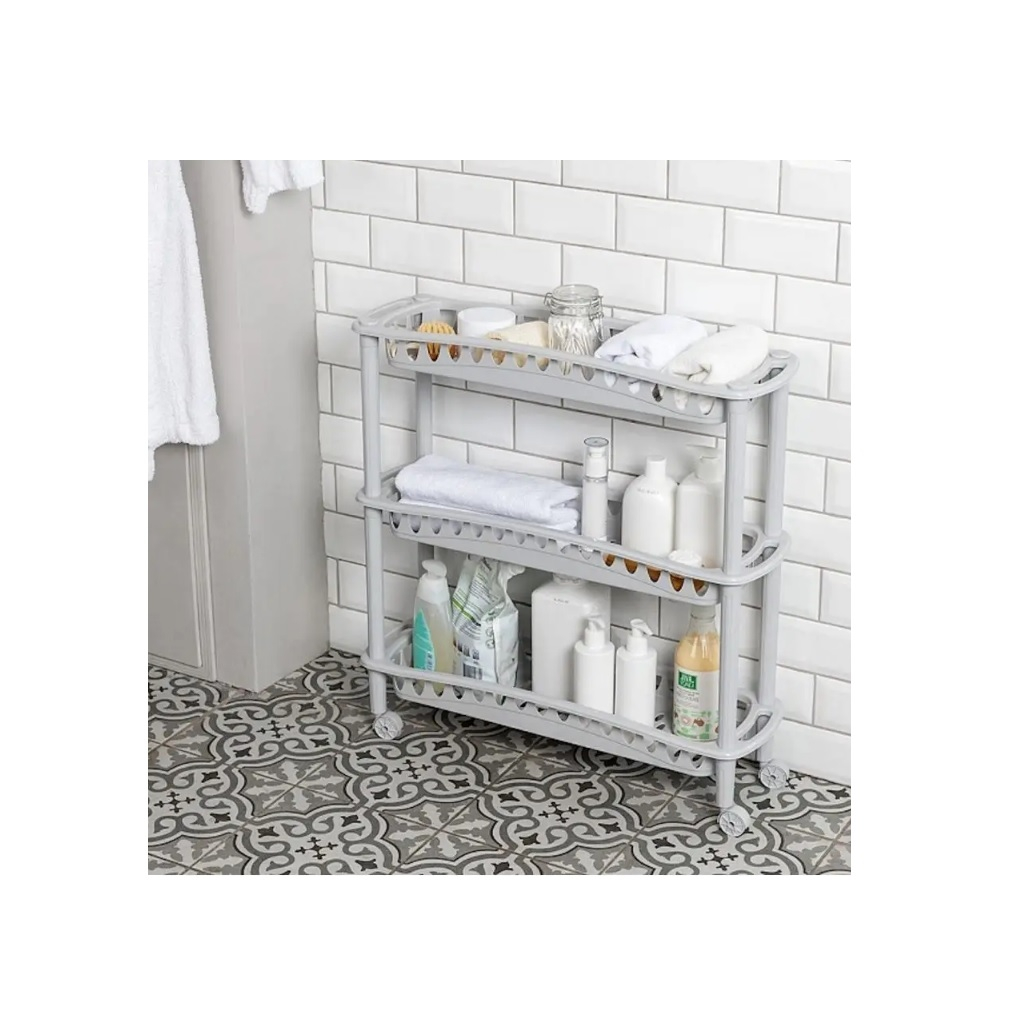 Этажерка на колесах Бытпласт Джулия, 3 полки, 180х590х610 мм, пластиковая, светло-серая 