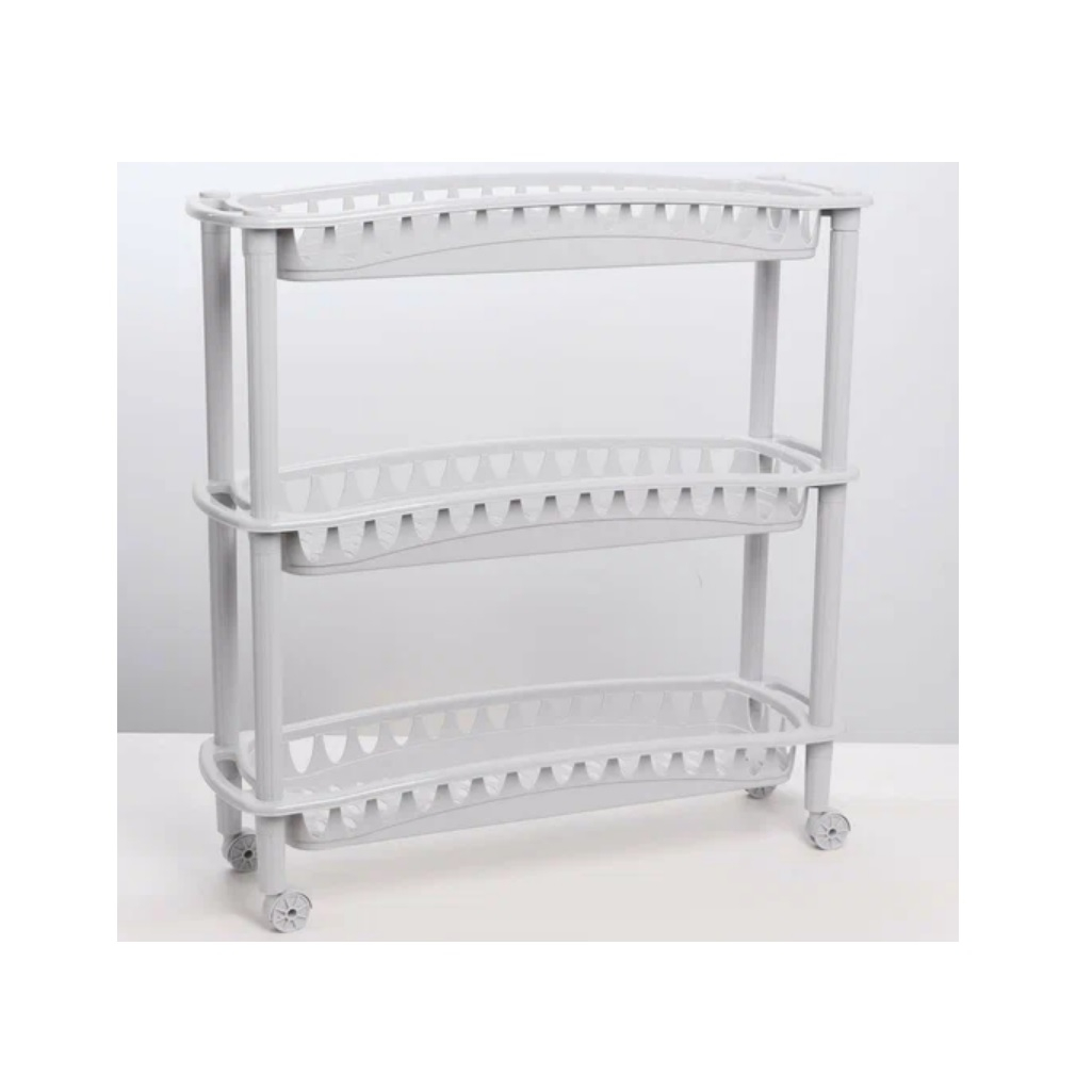 Этажерка на колесах Бытпласт Джулия, 3 полки, 180х590х610 мм, пластиковая, светло-серая 