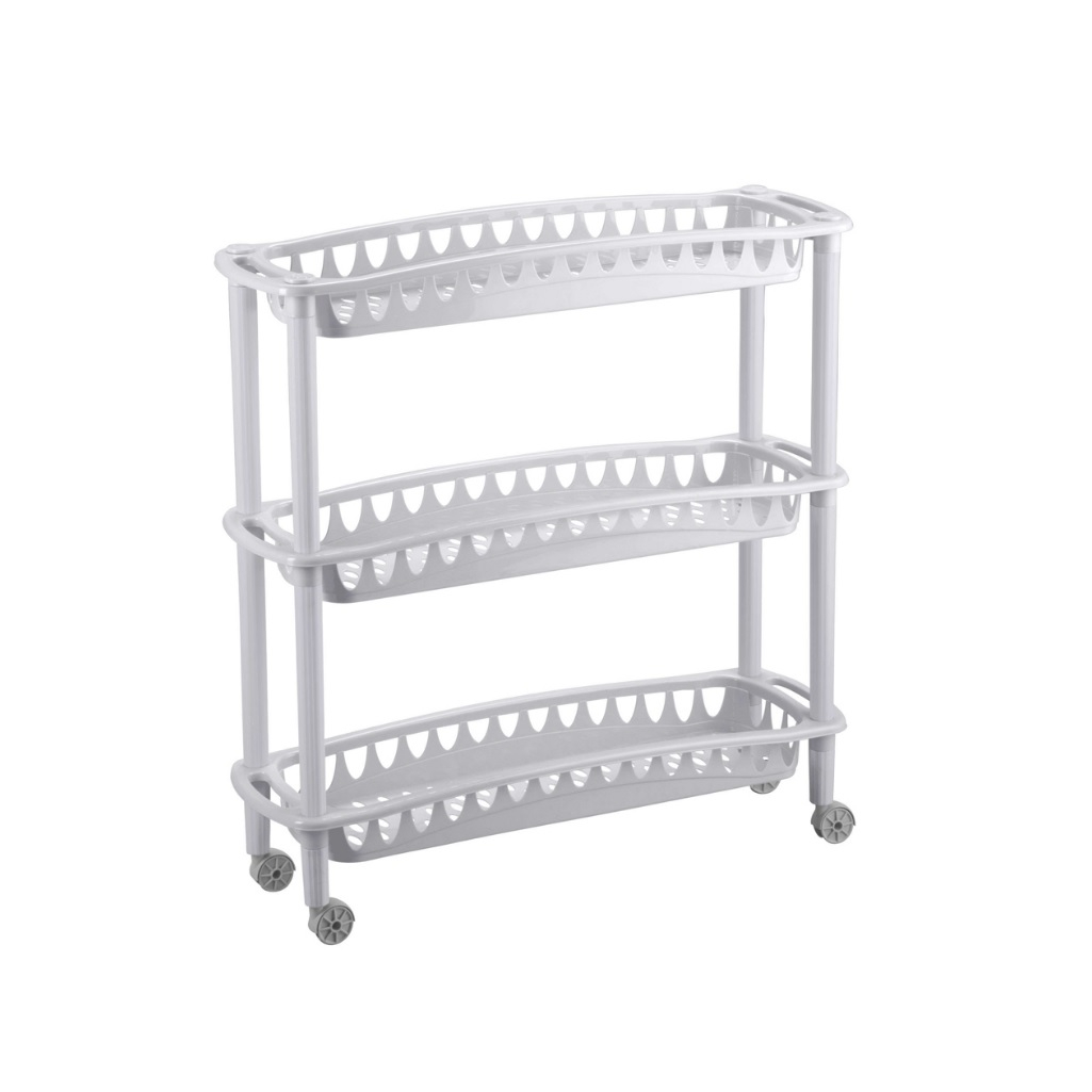 Этажерка на колесах Бытпласт Джулия, 3 полки, 180х590х610 мм, пластиковая, светло-серая 