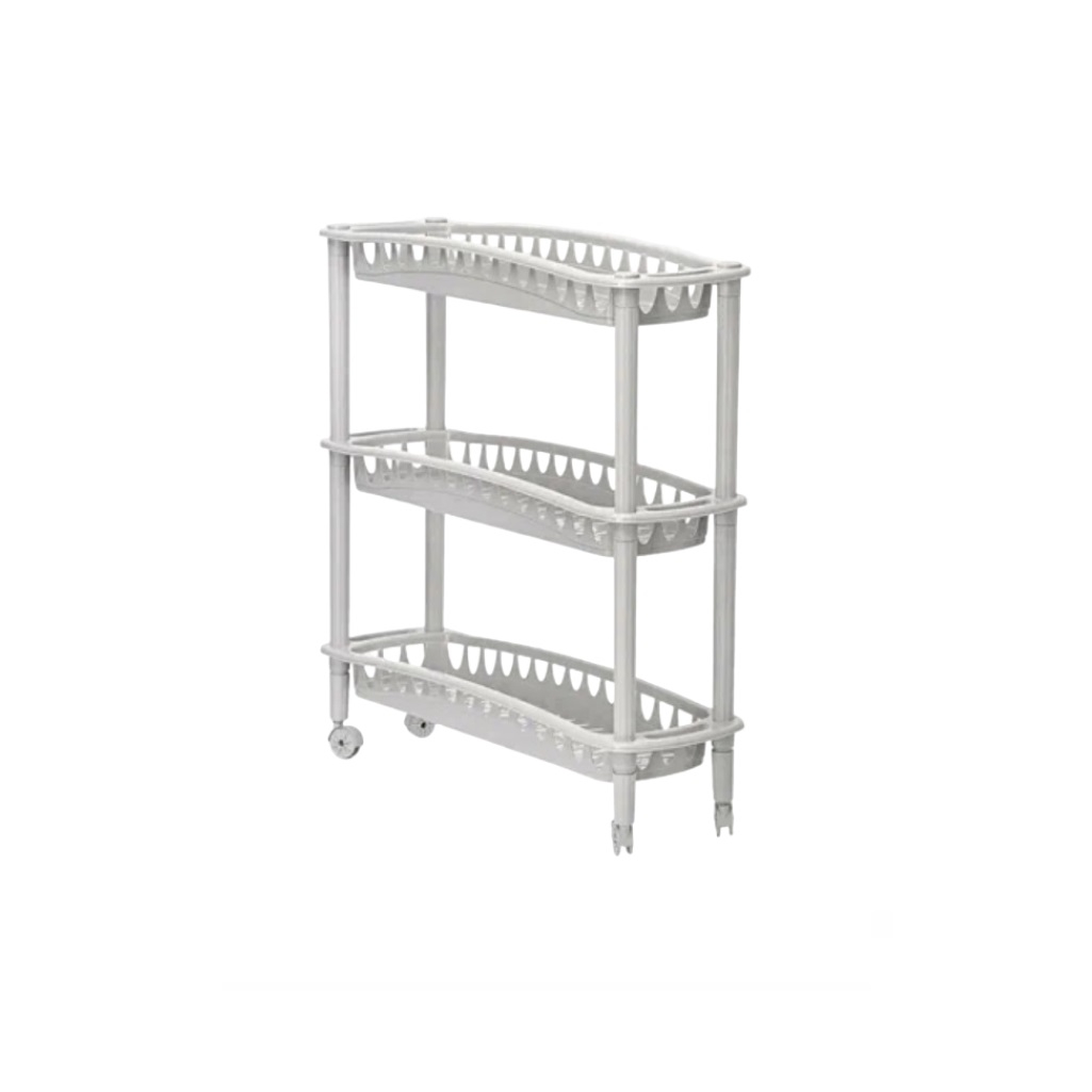 Этажерка на колесах Бытпласт Джулия, 3 полки, 180х590х610 мм, пластиковая, светло-серая 