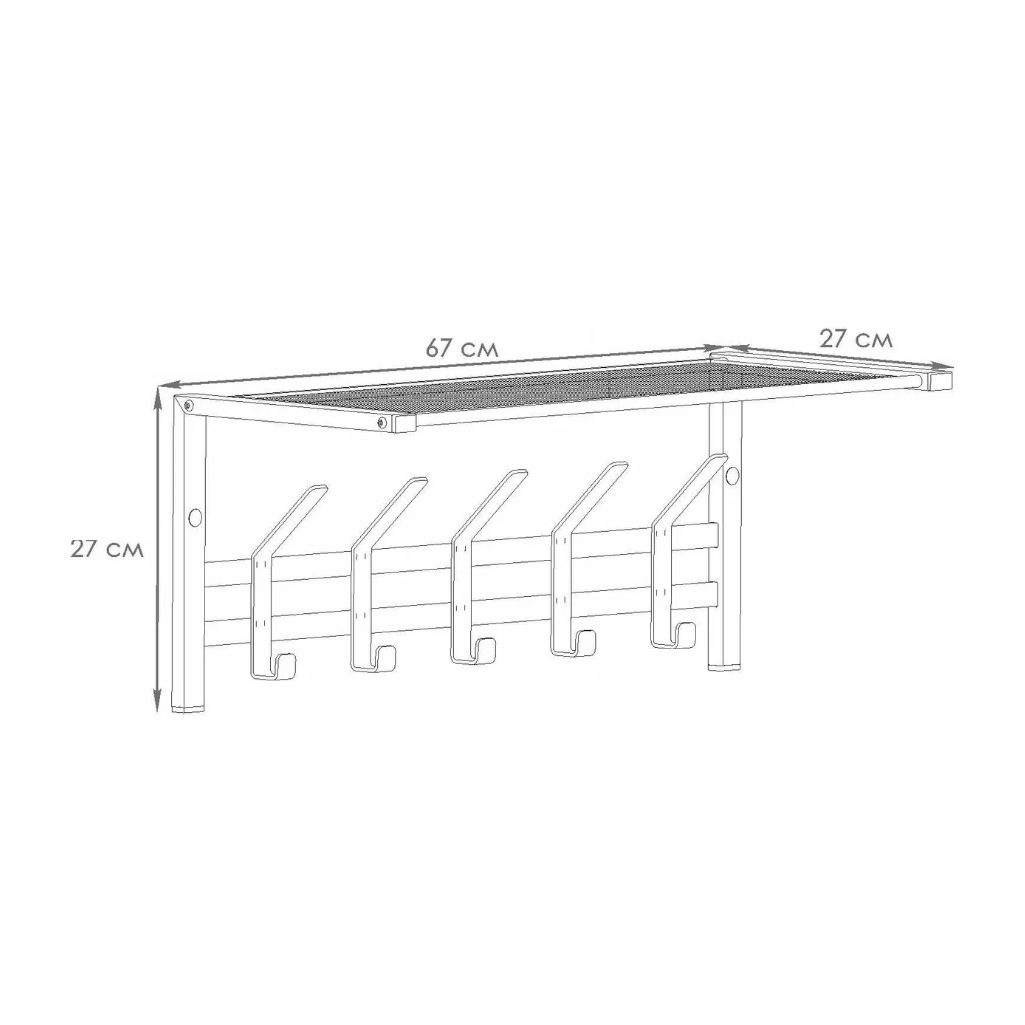Вешалка настенная с полкой ЗМИ Торонто 21, ВСПТ21Б, 5 крючков, цвет белый, 270х270х670 мм