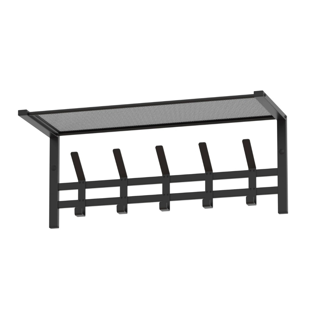 Вешалка настенная с полкой ЗМИ Торонто 21, ВСПТ21 Ч, 5 крючков, цвет чёрный, 270х270х670 мм