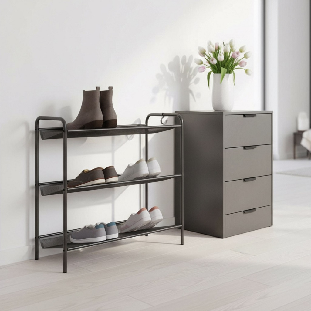 Подставка для обуви Зми Женева 23, 250957, металлическая 3 полки, графит, 270х600х645 мм