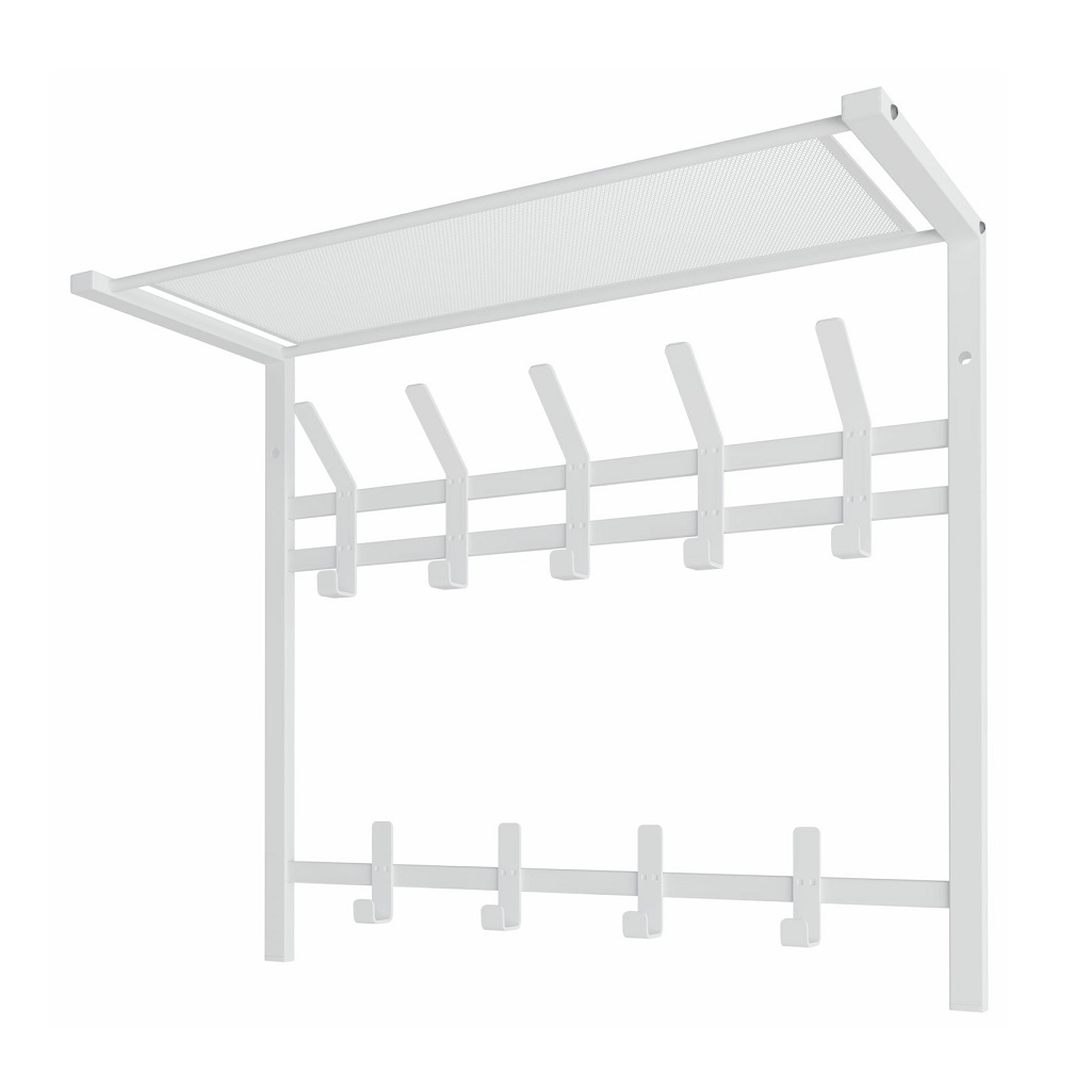 Вешалка настенная с полкой ЗМИ Торонто 22, ВСПТ22 Б, 9 крючков, белая, 270х585х670 мм