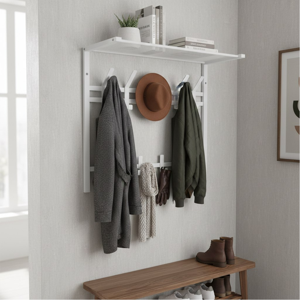 Вешалка настенная с полкой ЗМИ Торонто 22, ВСПТ22 Б, 9 крючков, белая, 270х585х670 мм