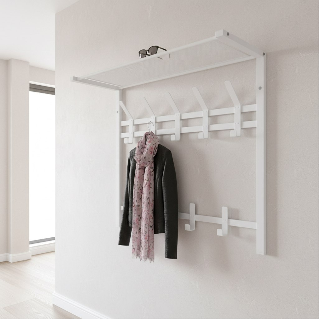 Вешалка настенная с полкой ЗМИ Торонто 22, ВСПТ22 Б, 9 крючков, белая, 270х585х670 мм