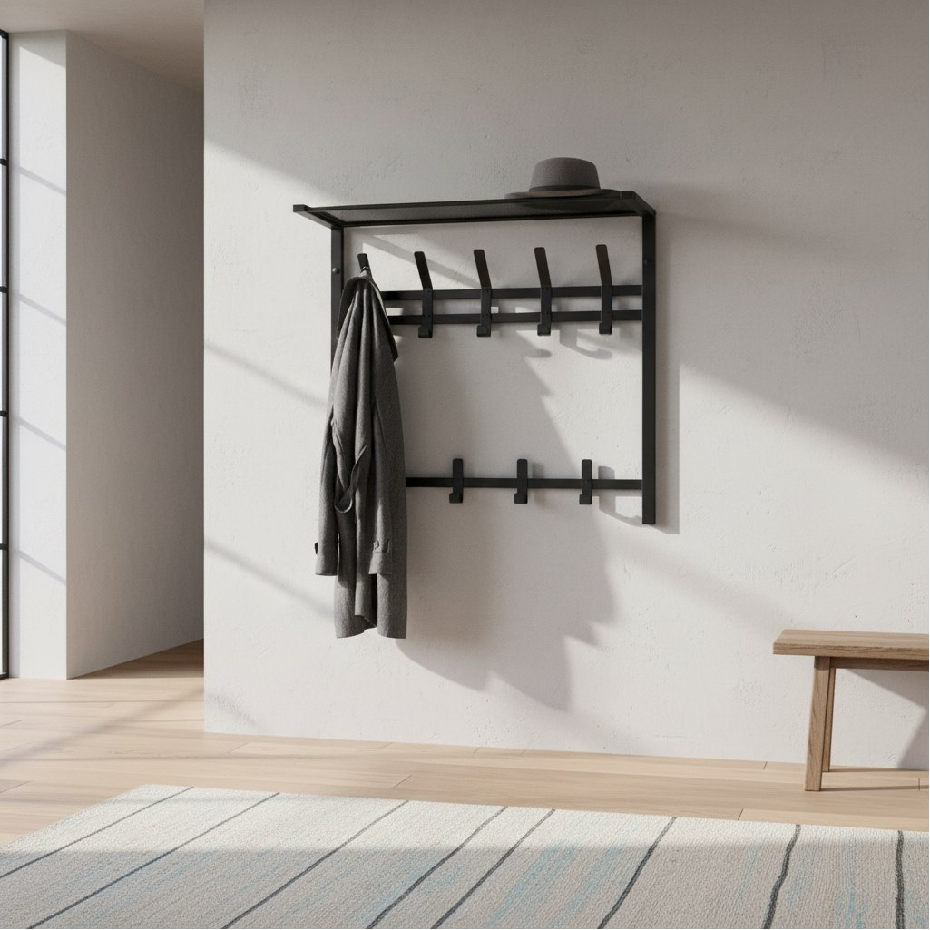 Вешалка настенная ЗМИ Торонто ВСПТ22 с полкой, 9 крючков, графит, 27х58.5х67 см