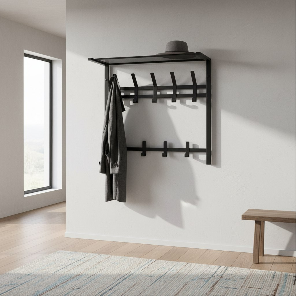 Вешалка настенная ЗМИ Торонто ВСПТ22 с полкой, 9 крючков, графит, 27х58.5х67 см