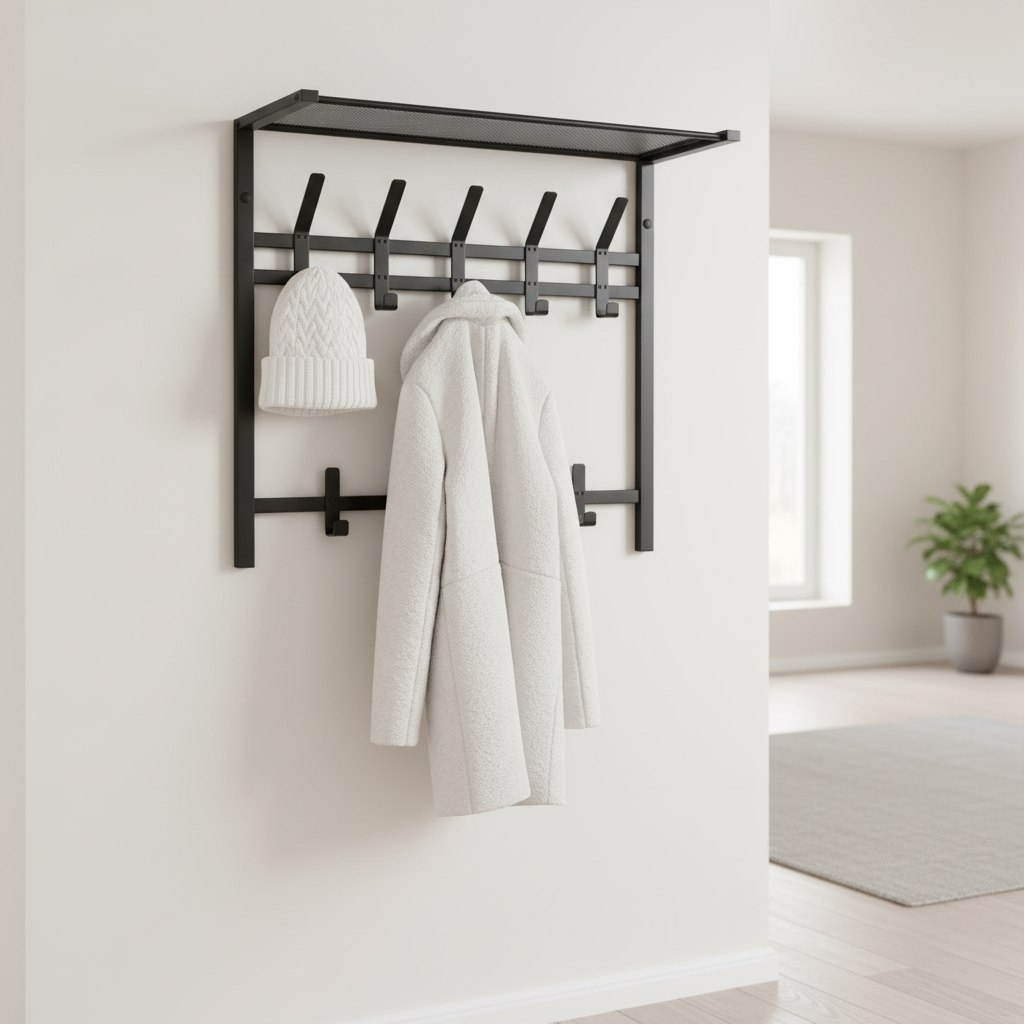 Вешалка настенная ЗМИ Торонто ВСПТ22 с полкой, 9 крючков, графит, 27х58.5х67 см