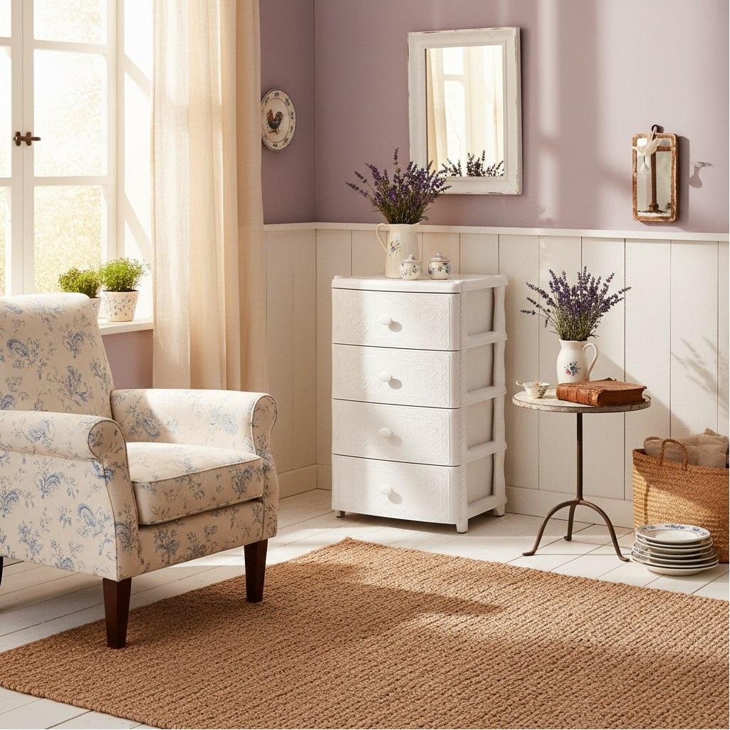 Комод четырехсекционный Альтернатива Флоран М6838, слоновая кость, 42.5х56х90.5 см