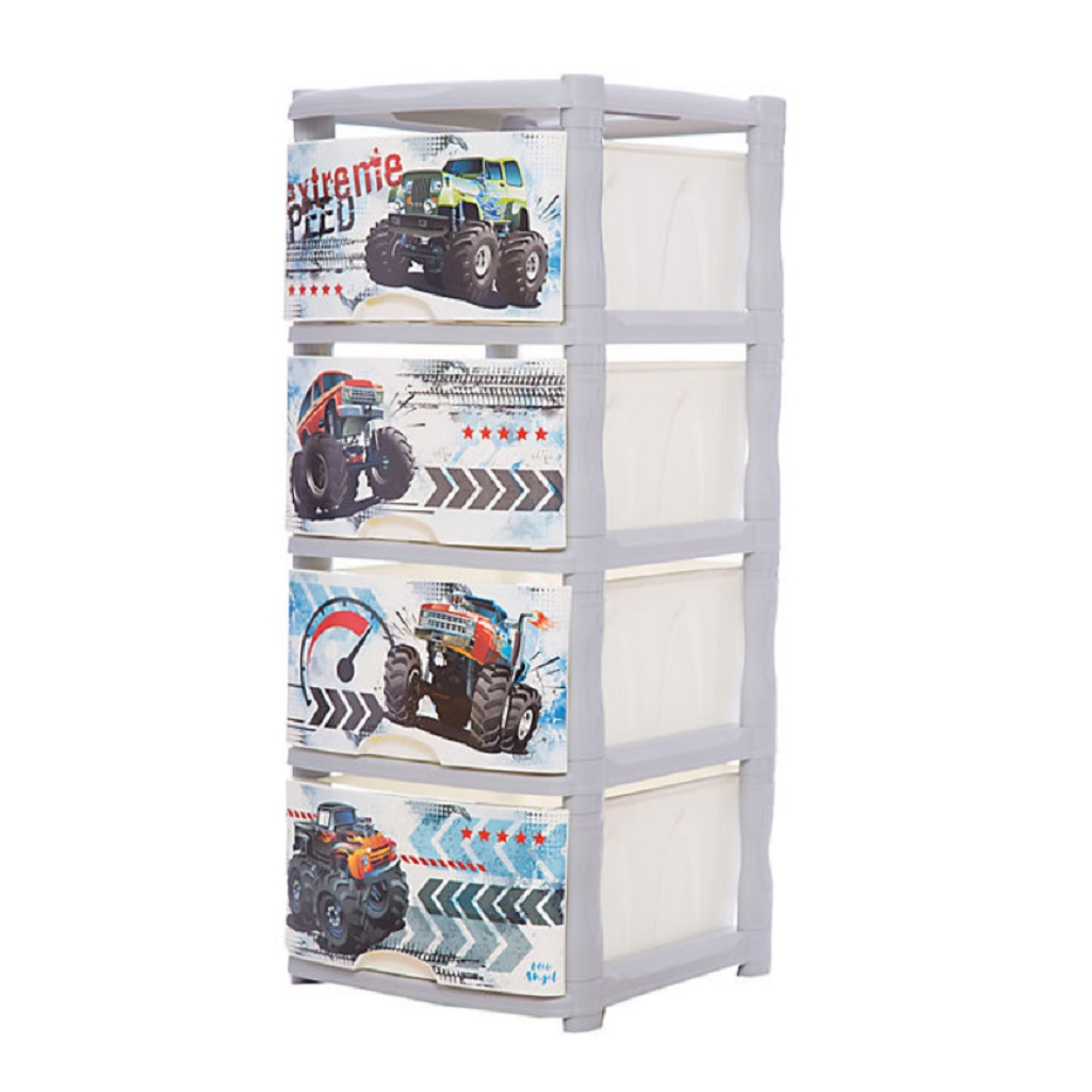 Комод четырехсекционный Little Angel Cool Супер трак, детский, серебристый