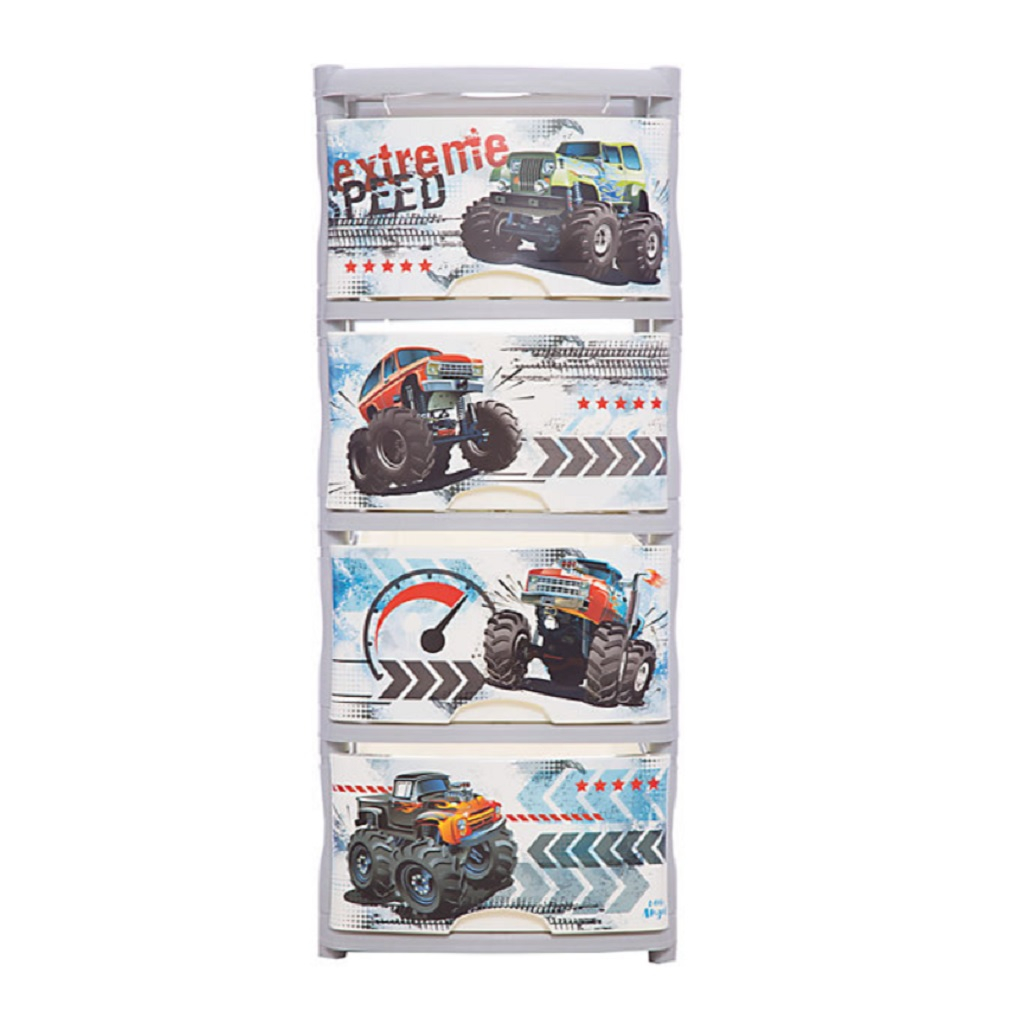 Комод четырехсекционный Little Angel Cool Супер трак, детский, серебристый