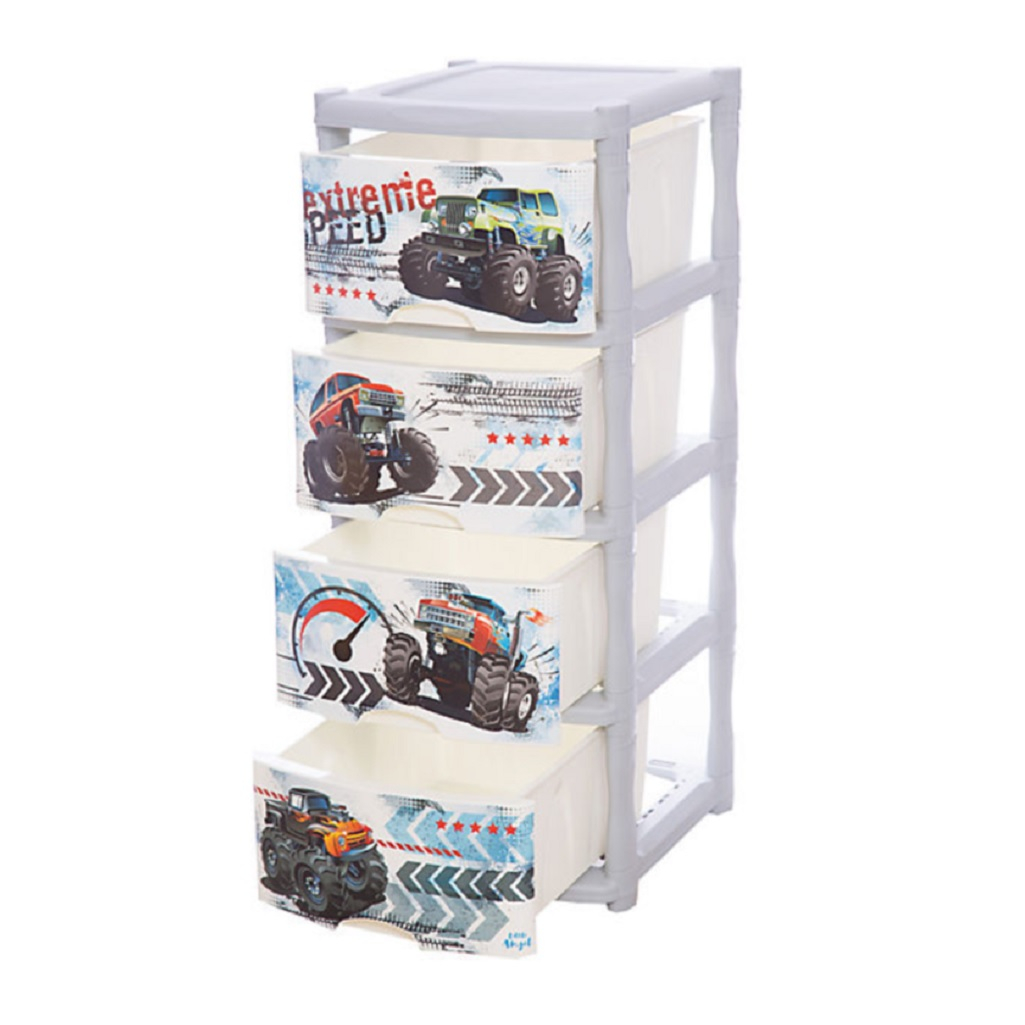 Комод четырехсекционный Little Angel Cool Супер трак, детский, серебристый