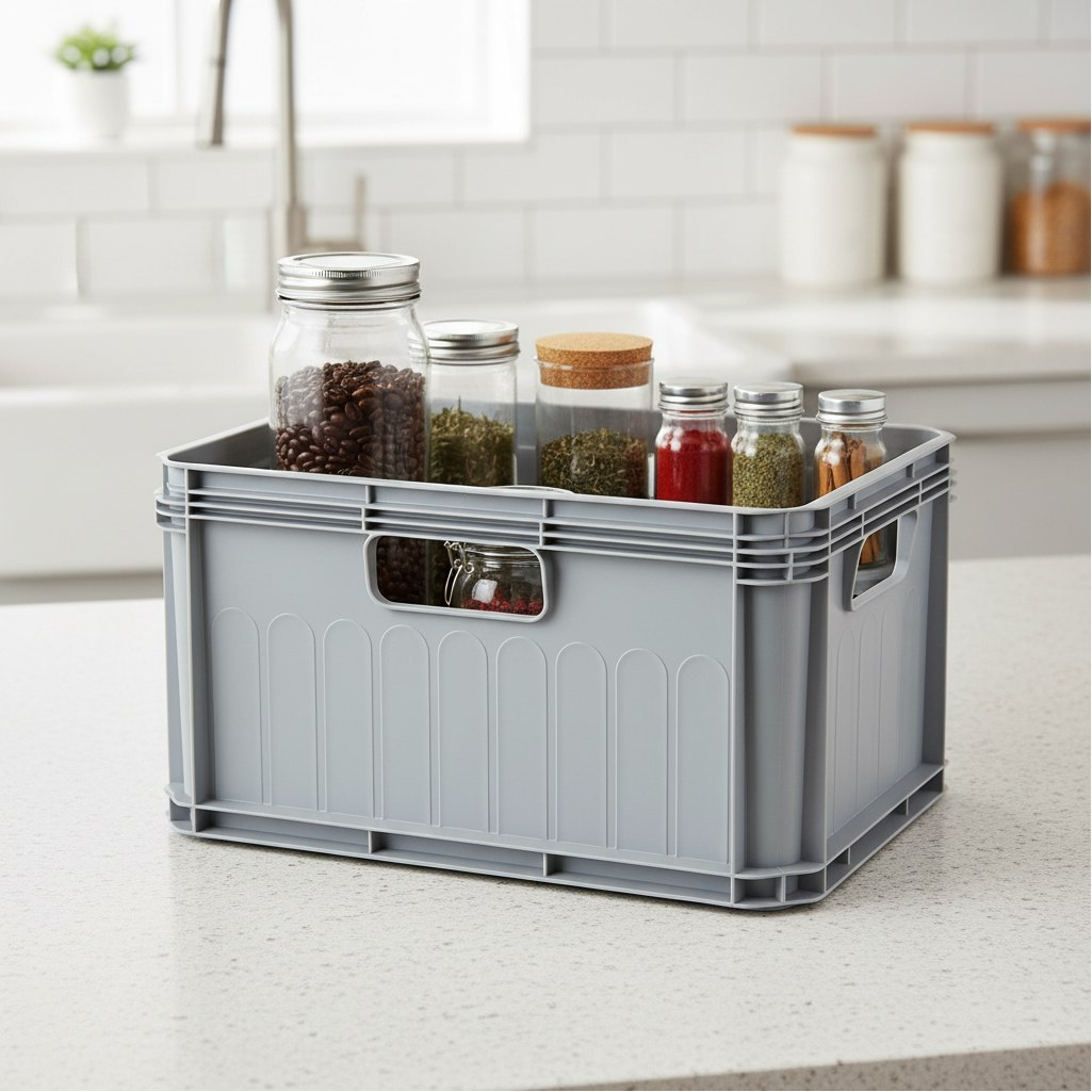 Ящик универсальный Бытпласт Евробокс, серый, 220х300х400 мм, 21.5 л