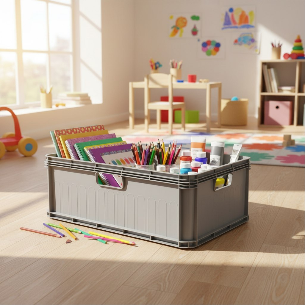 Ящик универсальный Бытпласт Евробокс, серый, 220х400х600 мм, 45 л