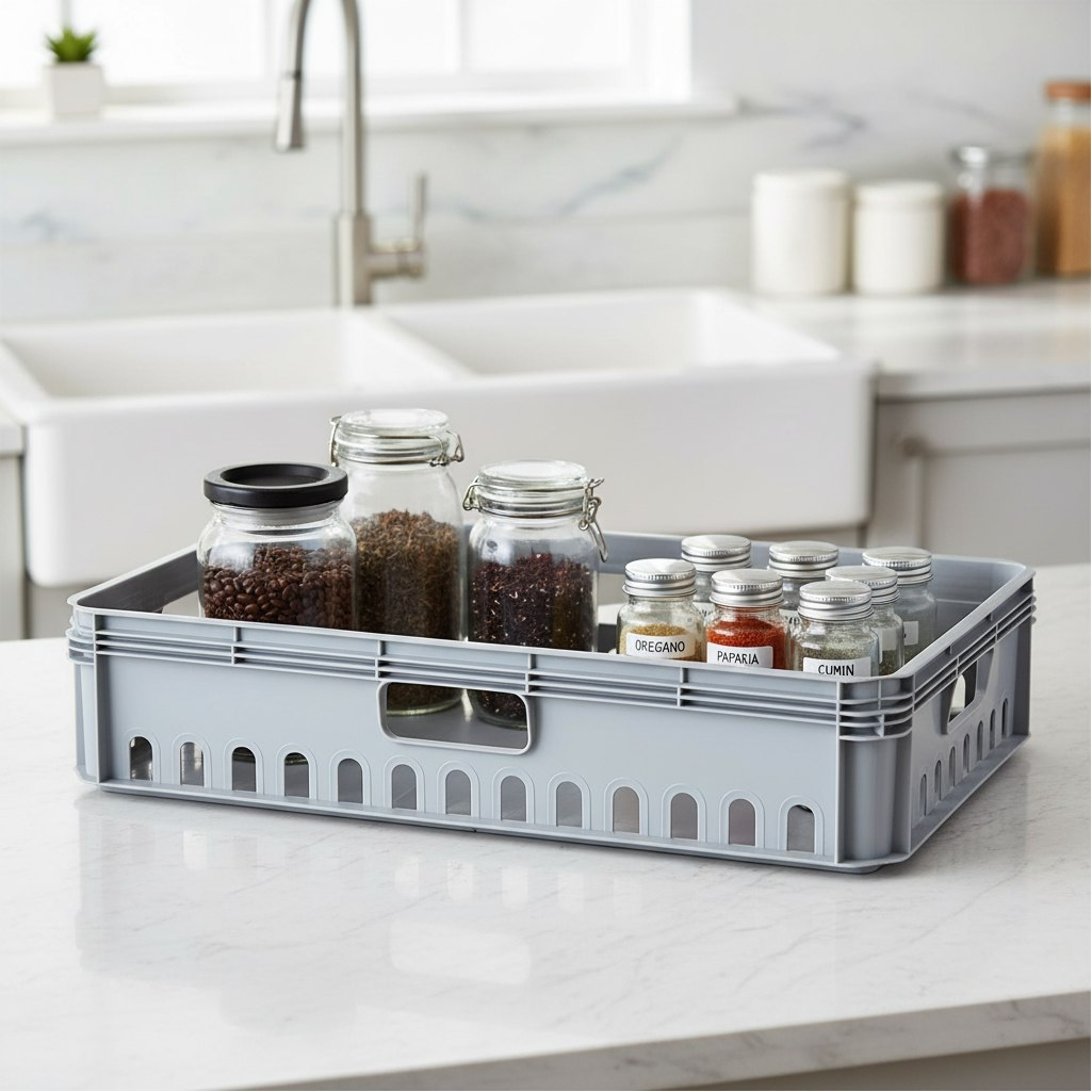 Ящик универсальный Бытпласт Евробокс, серый, 130х400х600 мм, 27 л