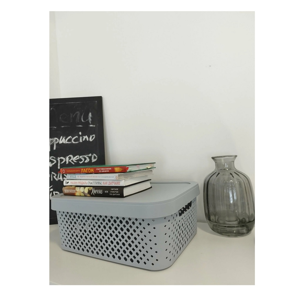 Корзина Plast Team Stockholm, с крышкой, серый шторм, 20.5х27.5.36 см
