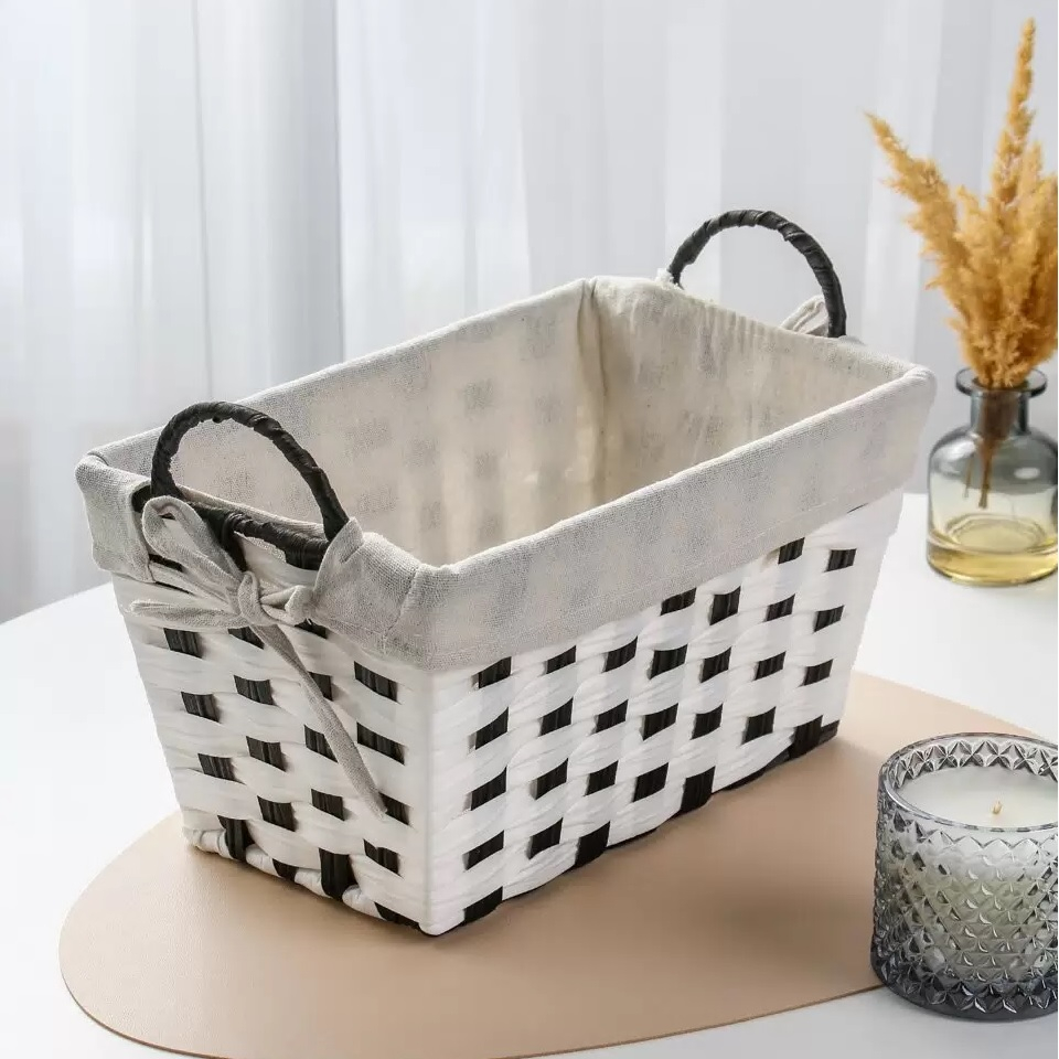 Корзина прямоугольная Y4-9668, плетеная, текстильная вкладка, 170х200х310 мм