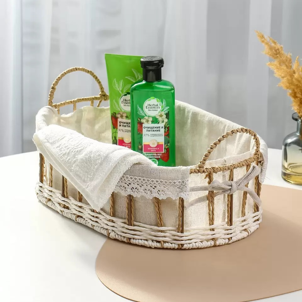 Корзина овальная Y4-9661, плетеная, текстильная вкладка, 110х240х360 мм