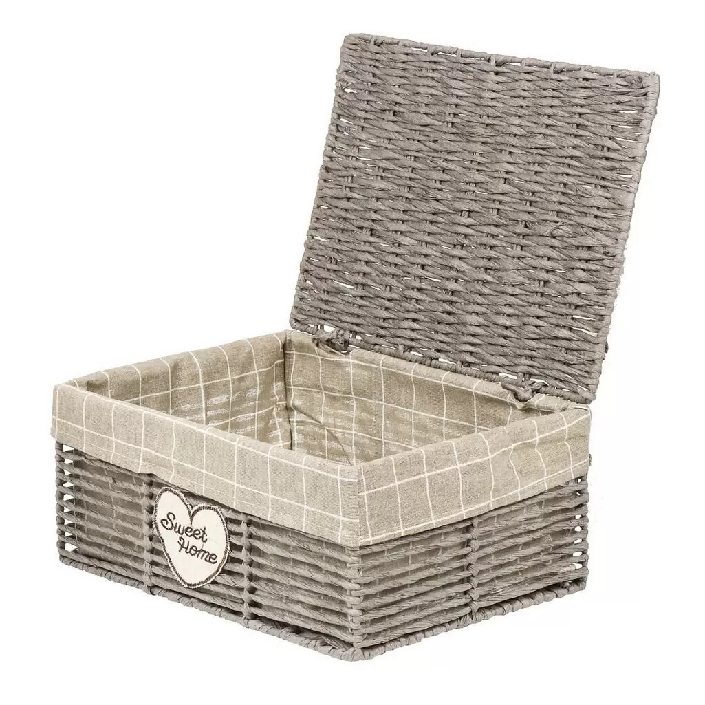 Корзина прямоугольная Y4-7630, плетеная, с крышкой, текстильная вкладка, 170х280х380 мм