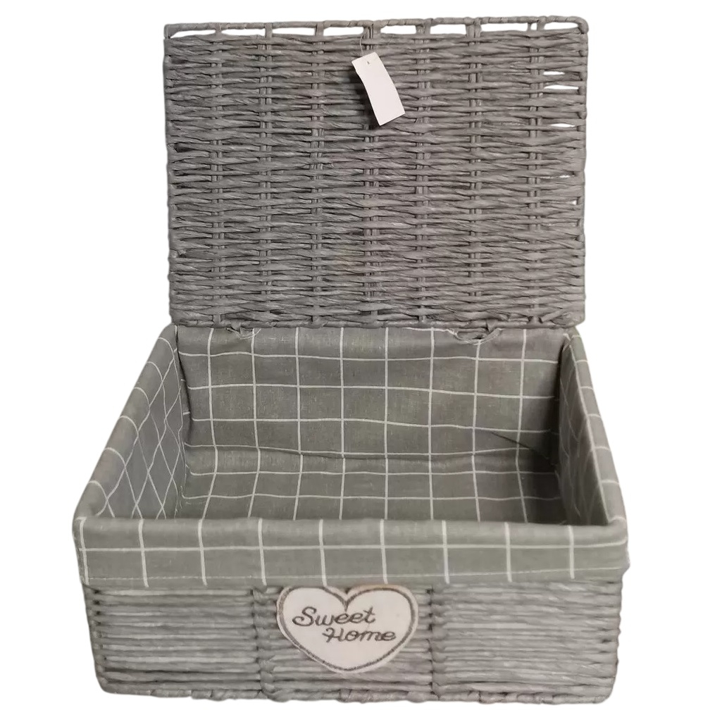 Корзина прямоугольная Y4-7630, плетеная, с крышкой, текстильная вкладка, 170х280х380 мм