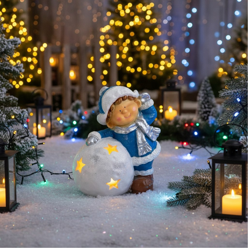 Скульптура-фигура для сада Мальчик около шара, полистоун, 23х34х36 см