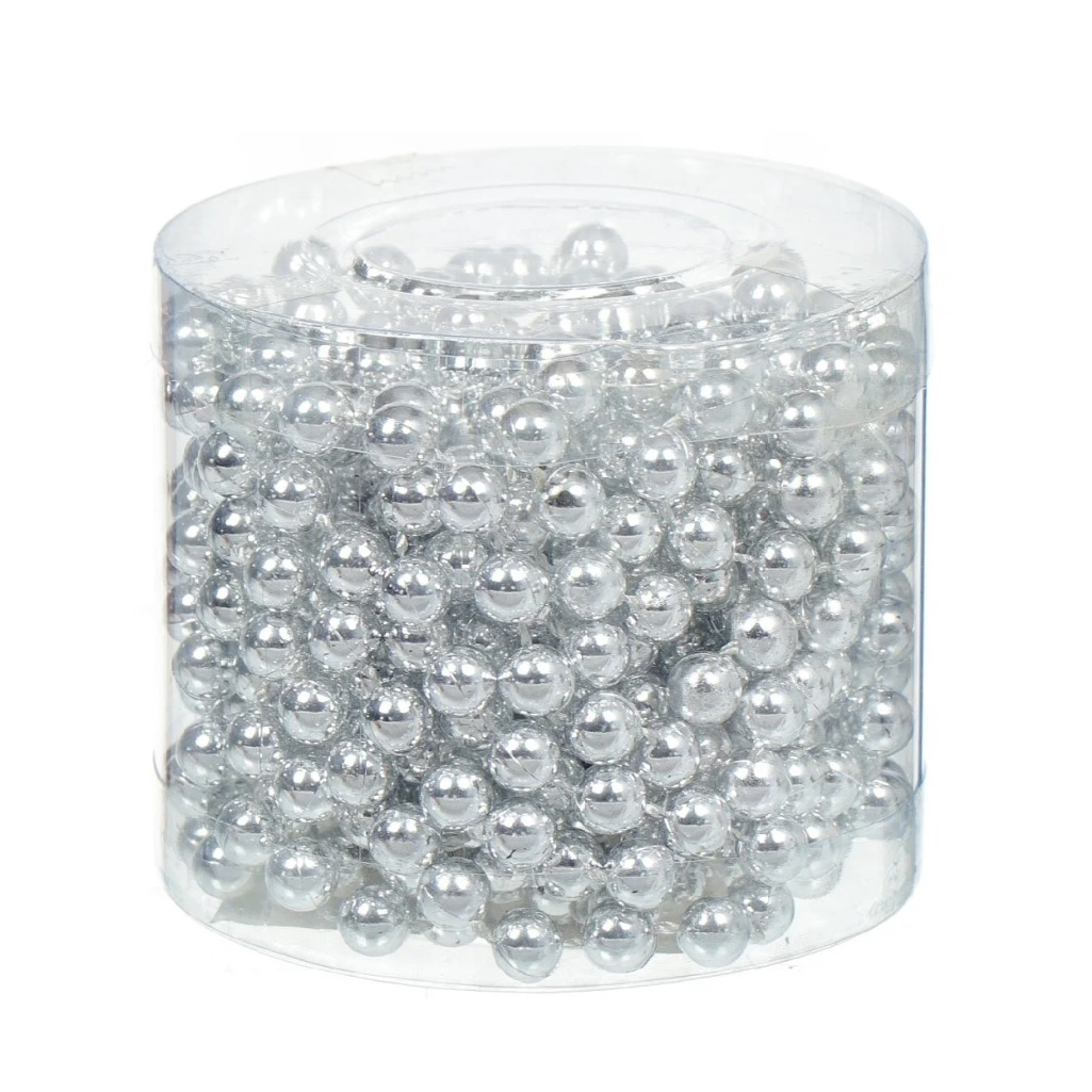 Бусы новогодние SY18ZL-81 S, пластик, круглые, серебряные, 1.4х500 см