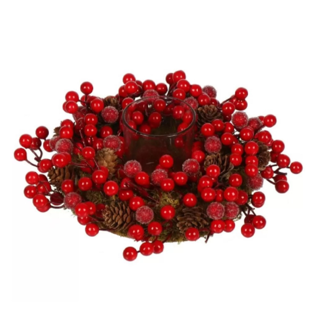 Подсвечник SYSGZSA-4623021, 1 свеча, с ягодами, для свечи до 9 см, коричнево-красный