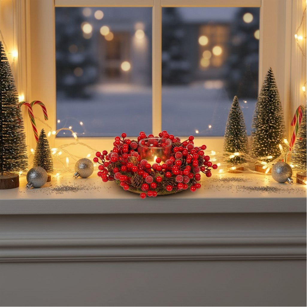 Подсвечник SYSGZSA-4623021, 1 свеча, с ягодами, для свечи до 9 см, коричнево-красный