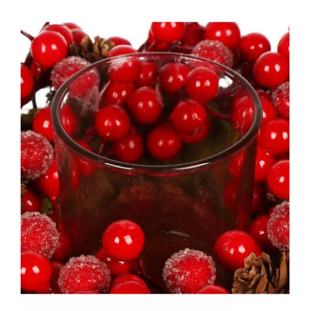 Подсвечник SYSGZSA-4623021, 1 свеча, с ягодами, для свечи до 9 см, коричнево-красный