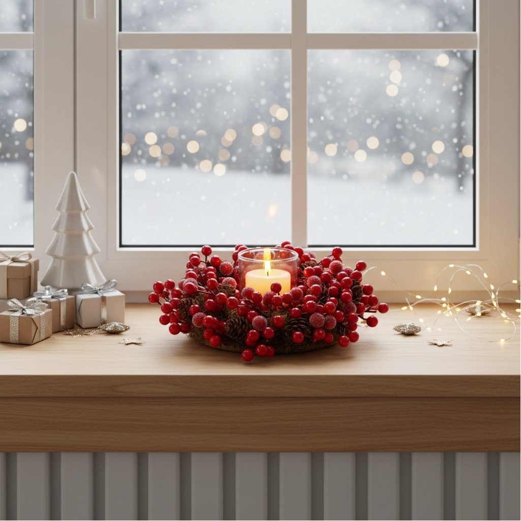 Подсвечник SYSGZSA-4623021, 1 свеча, с ягодами, для свечи до 9 см, коричнево-красный