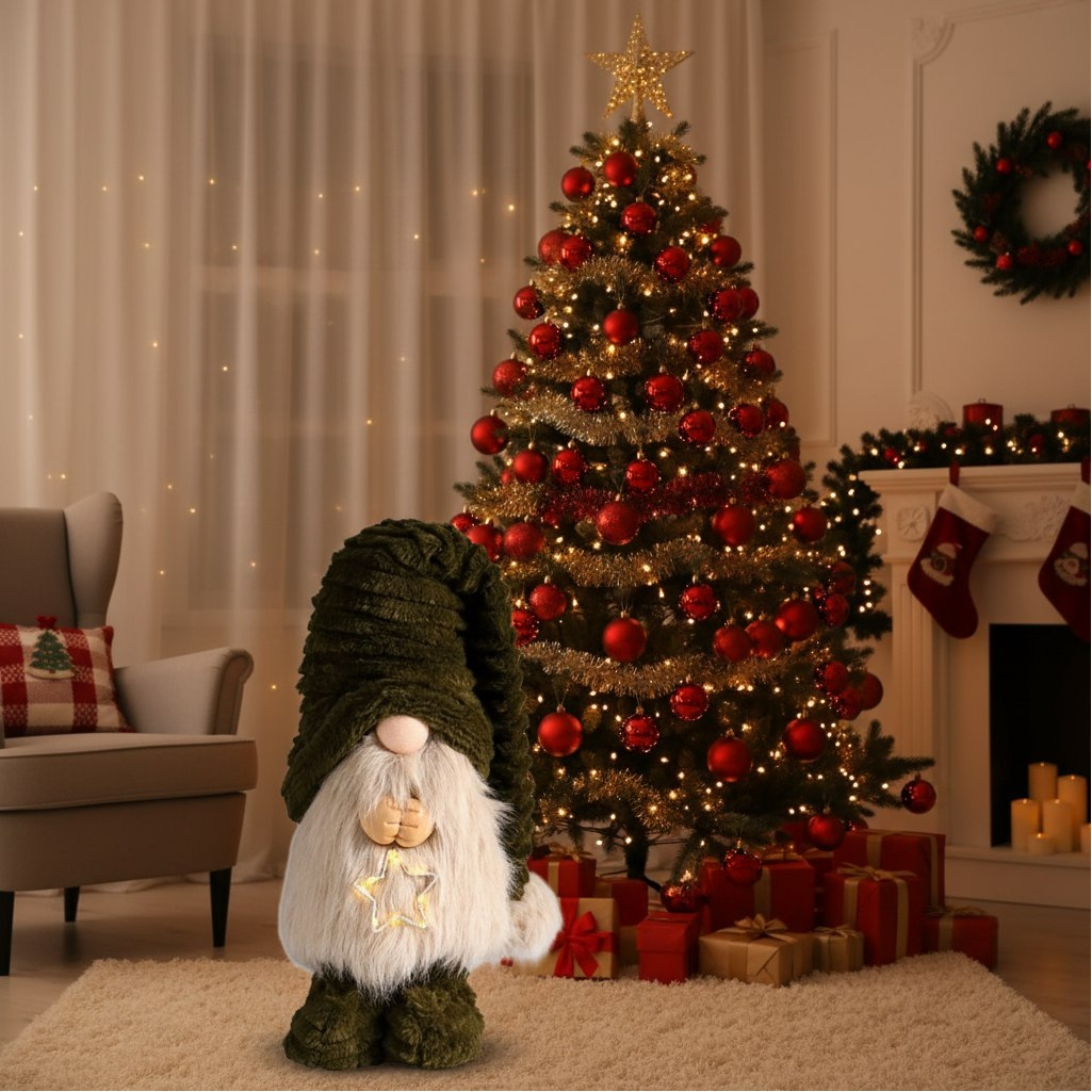 Кукла интерьерная Simaland 10870205, Гном в колпаке, держит звездочку, светящаяся, высота 33-65 см