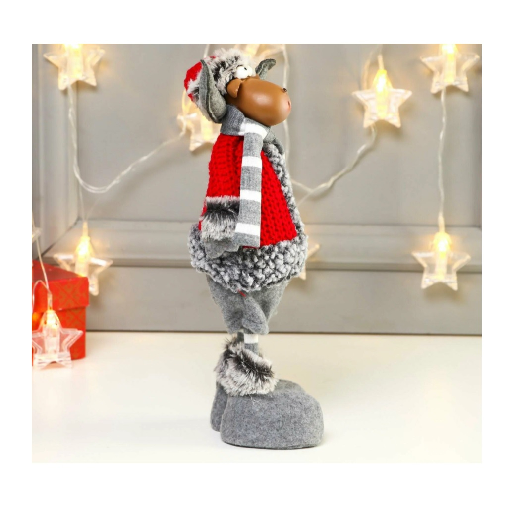 Кукла интерьерная Simaland 2315144, текстильная Лосик в красной шубке и колпаке, 34 см