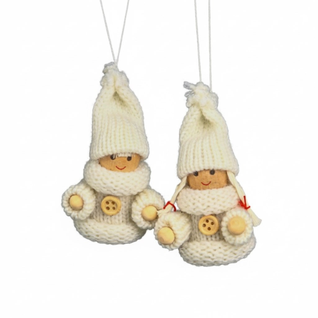 Игрушка елочная Лесная мастерская Счастливый малыш 3584586, дерево и текстиль, белая, 6 см