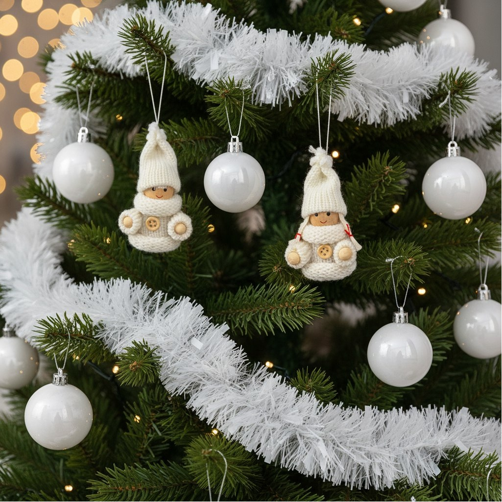 Игрушка елочная Лесная мастерская Счастливый малыш 3584586, дерево и текстиль, белая, 6 см