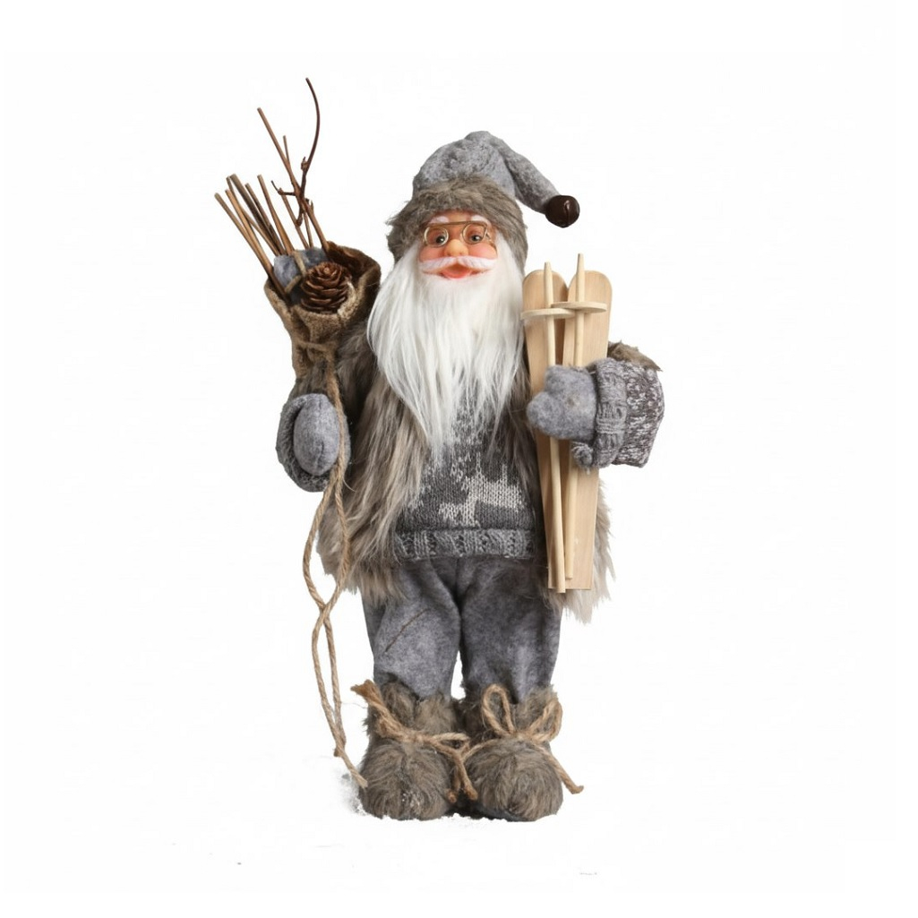 Фигура декоративная Зимнее волшебство 5036023, под ёлку, Дед Мороз в сером костюме с лыжами, 30 см