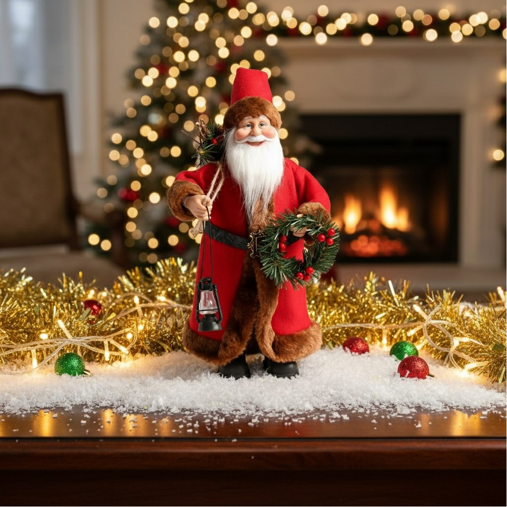 Кукла интерьерная Simaland 9488062, Дед Мороз с подарками, веночком и фонариком 37 см