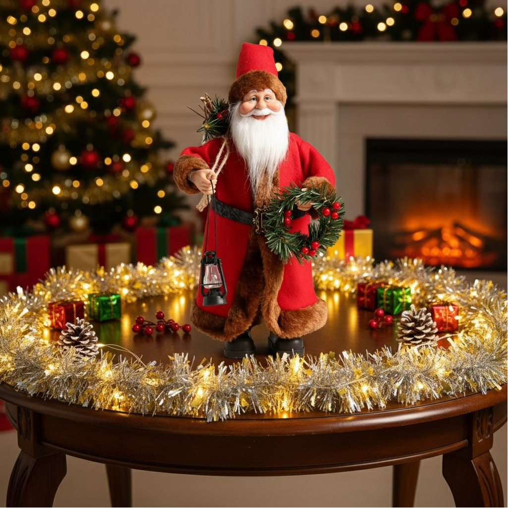 Кукла интерьерная Simaland 9488062, Дед Мороз с подарками, веночком и фонариком 37 см