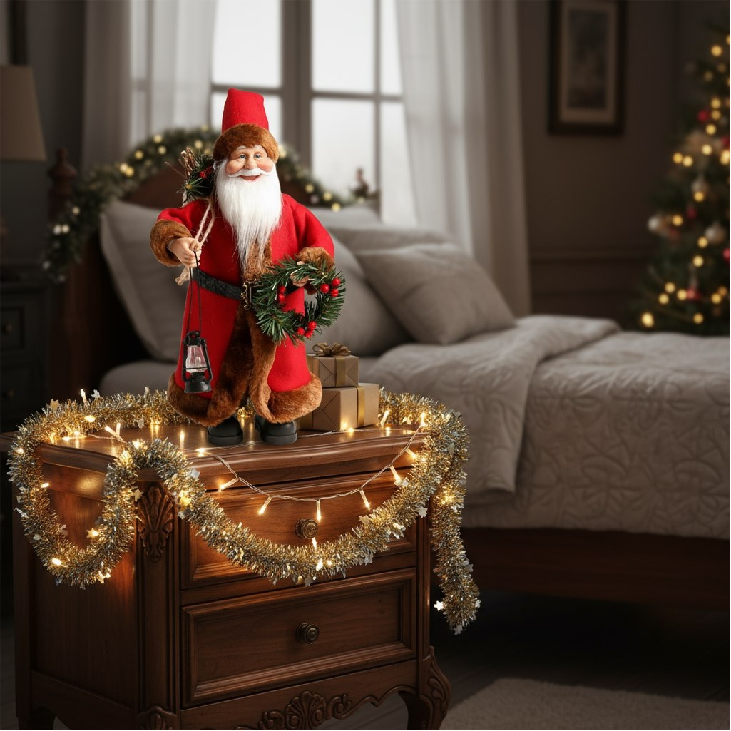 Кукла интерьерная Simaland 9488062, Дед Мороз с подарками, веночком и фонариком 37 см