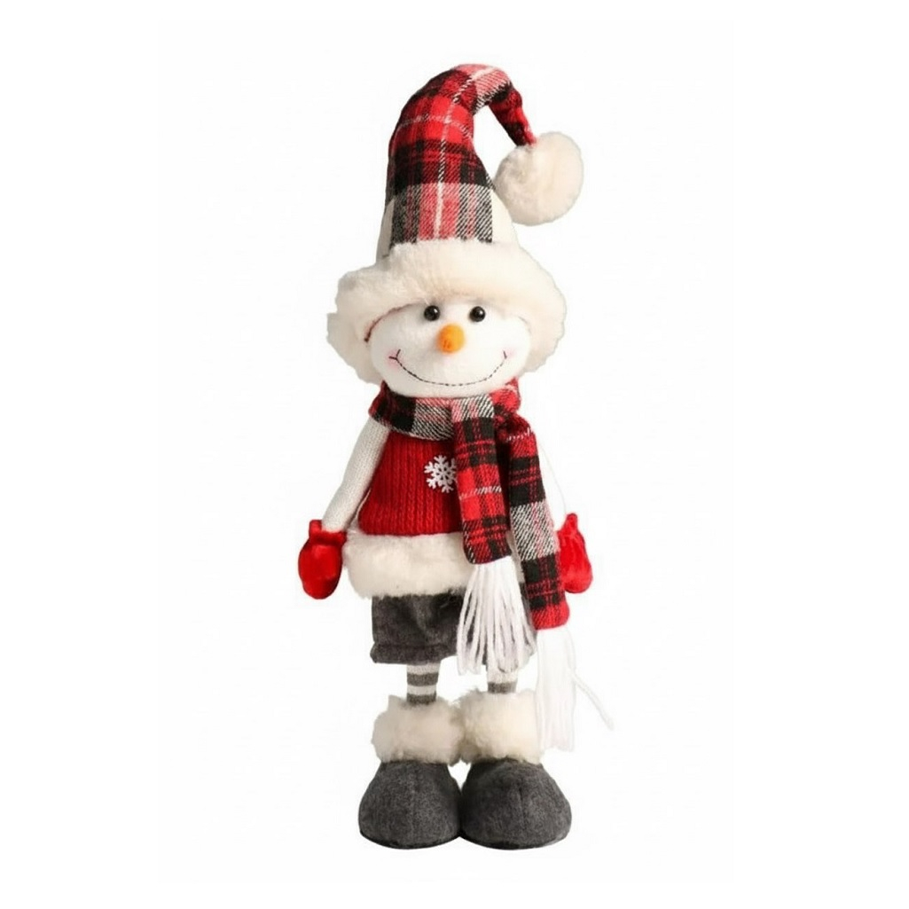 Кукла интерьерная Simaland 9488067, Снеговик в жилете со снежинкой и клетчатом колпаке, 44 см