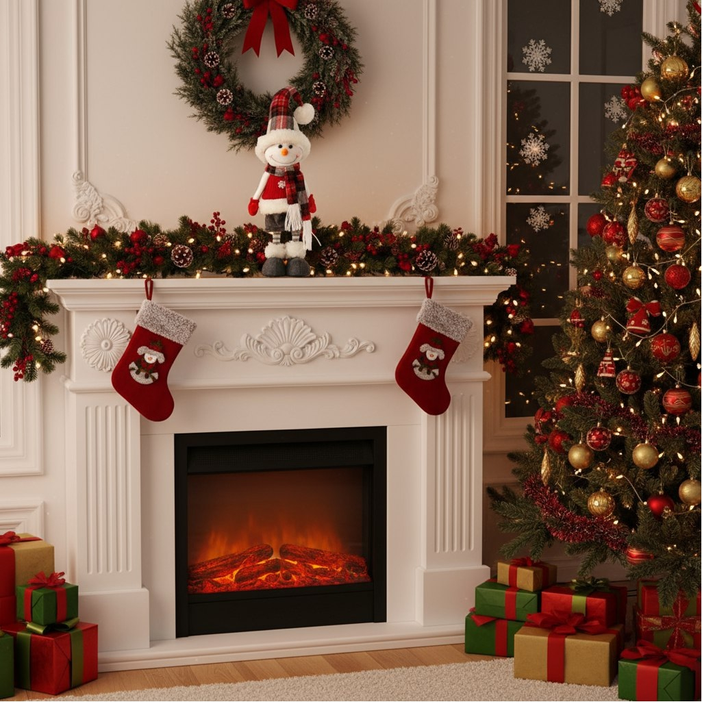 Кукла интерьерная Simaland 9488067, Снеговик в жилете со снежинкой и клетчатом колпаке, 44 см