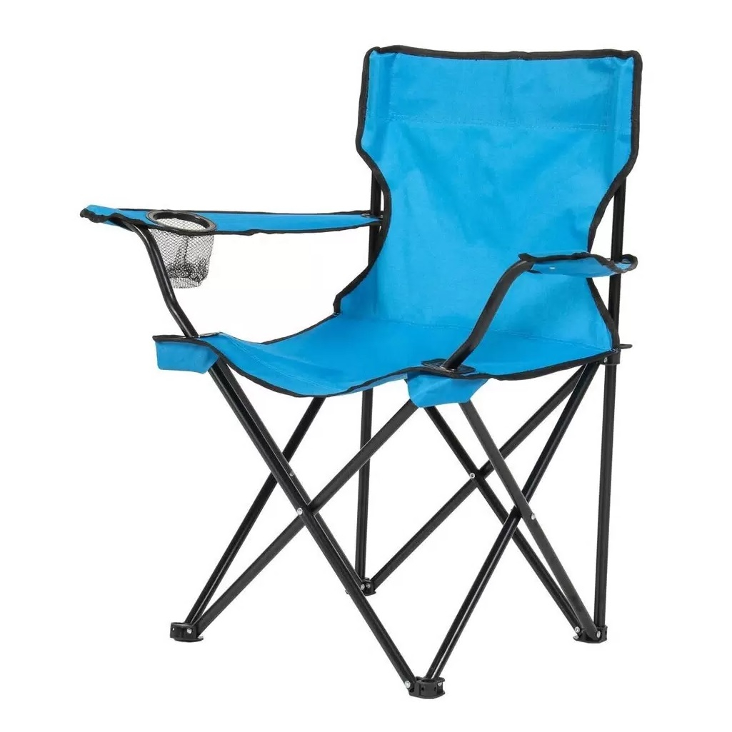 Кресло складное Ecos DW-2009H, 993072, с подлокотниками, с подстаканниками, полиэстер, синее, 500х500х800 мм, до 120 кг  